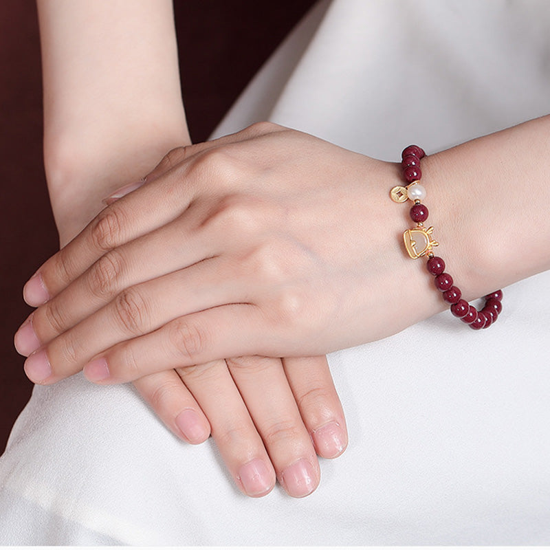 ❗❗❗A Flash Sale- Buddha Stones 925 Sterling Silver Year of the Dragon Natural Cinnabar Hetian White Jade Copper Coin Blessing Bracelet