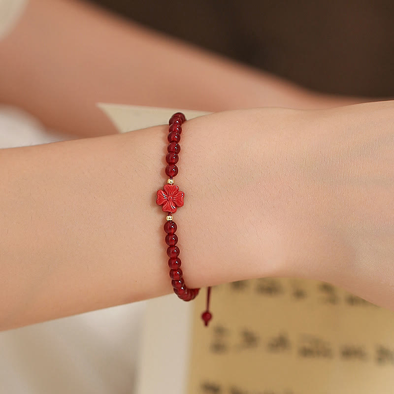 Natural Red Agate Endless Knot Four Leaf Clover Star Confidence String Bracelet