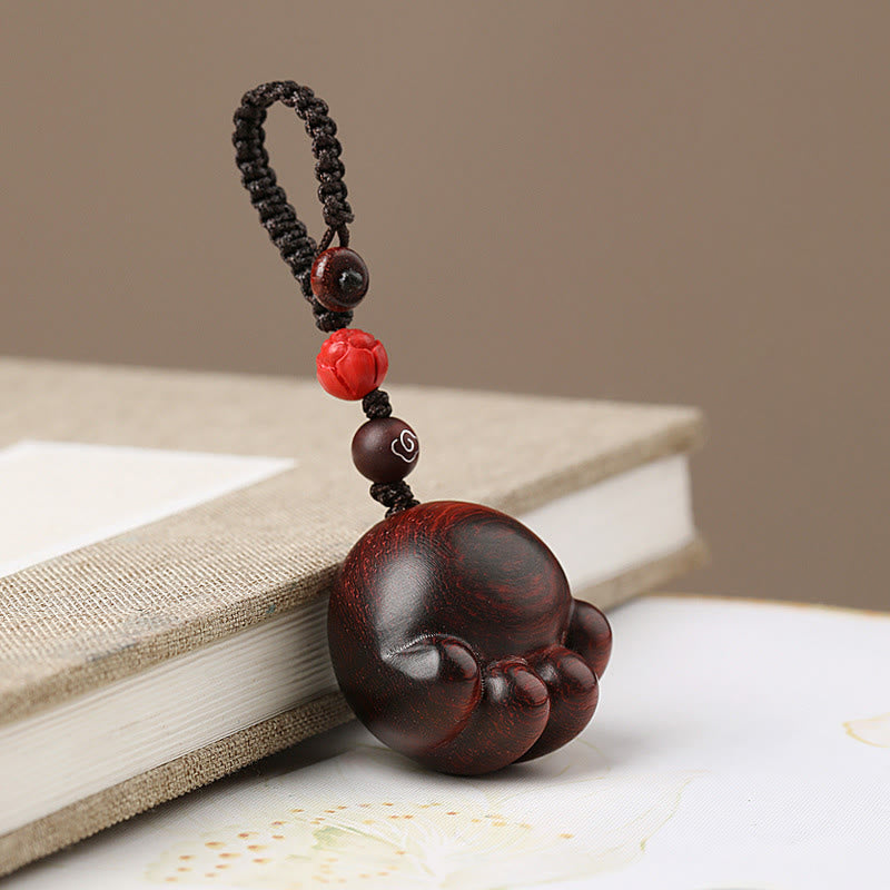 Buddha Stones Small Leaf Red Sandalwood Green Sandalwood Ebony Wood Lucky Cat Paw Claw Protection Key Chain