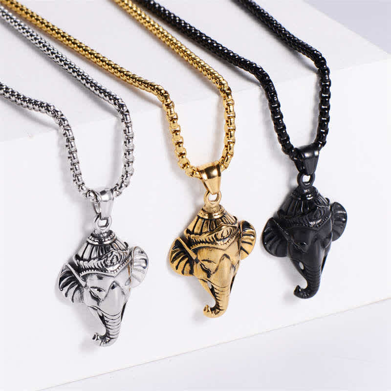 Ganesh Ganpati Elephant Titanium Steel Protection Pendant Necklace