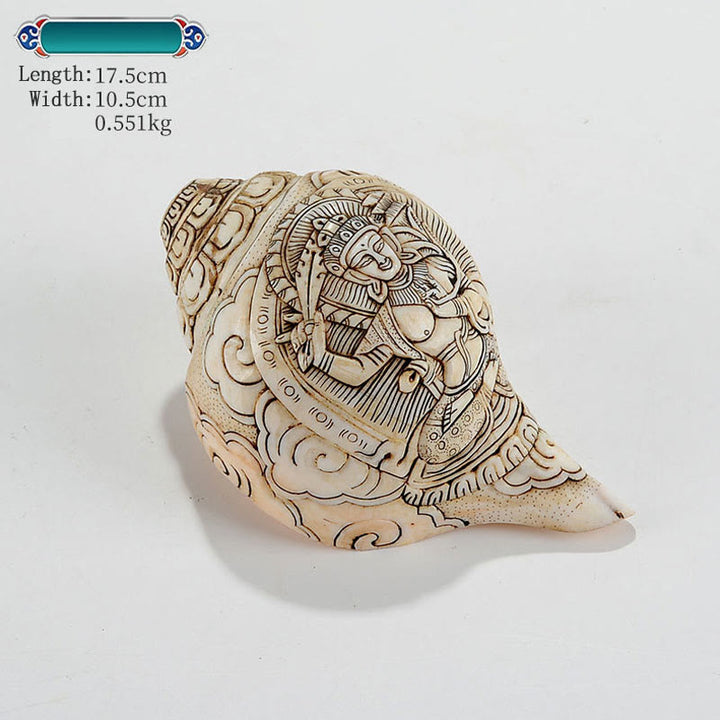 Tibetan Handmade Engraved Shankha Buddha Avalokitesvara Conch Shell Wealth Decoration