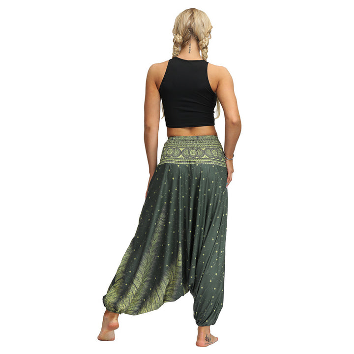 Buddha Stones Boho Feather Yoga Pants Hippie Harem Trousers Sports Fitness Dance Women's Pants