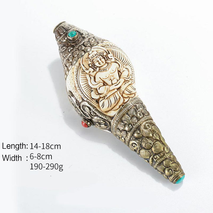 Tibetan Handmade Engraved Shankha Buddha Conch Shell Wealth Positive Decoration