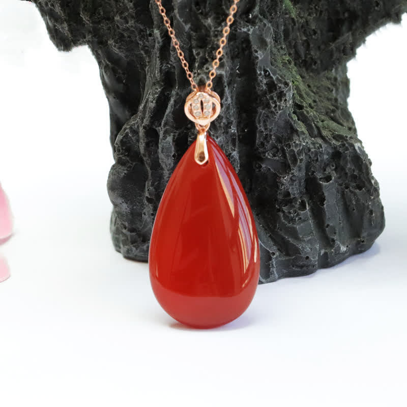 925 Sterling Silver Waterdrop Red Agate Confidence Necklace Pendant