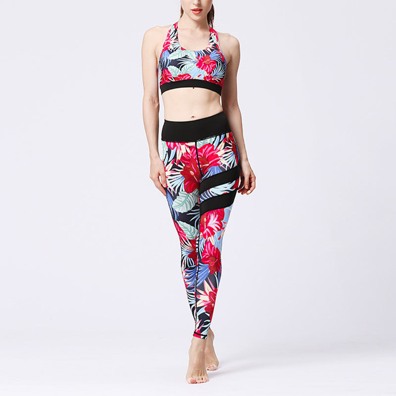 Buddha Stones 2Pcs Sunflower Flowers Leaves Top Pants Sports Fitness Yoga Women's Yoga Sets