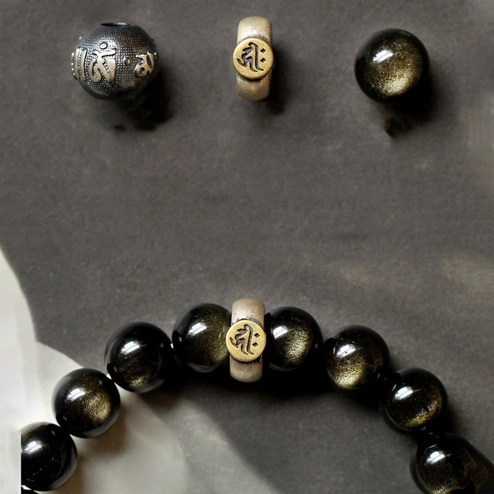 Buddha Stones Chinese Zodiac Natal Buddha Obsidian Purification Bracelet