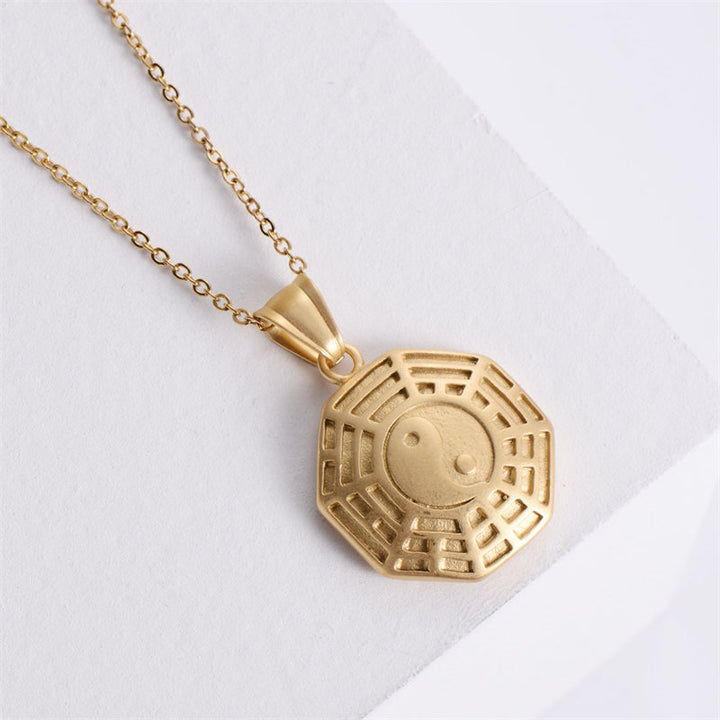 Bagua Yin Yang Titanium Steel Balance Necklace Chain Pendant