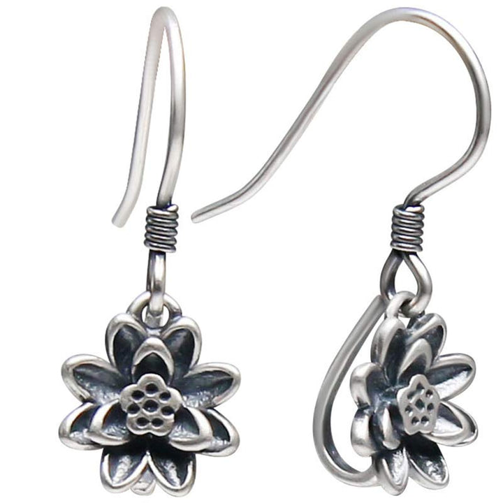 Buddha Stones 925 Sterling Silver Lotus Flower Enlightenment Earrings