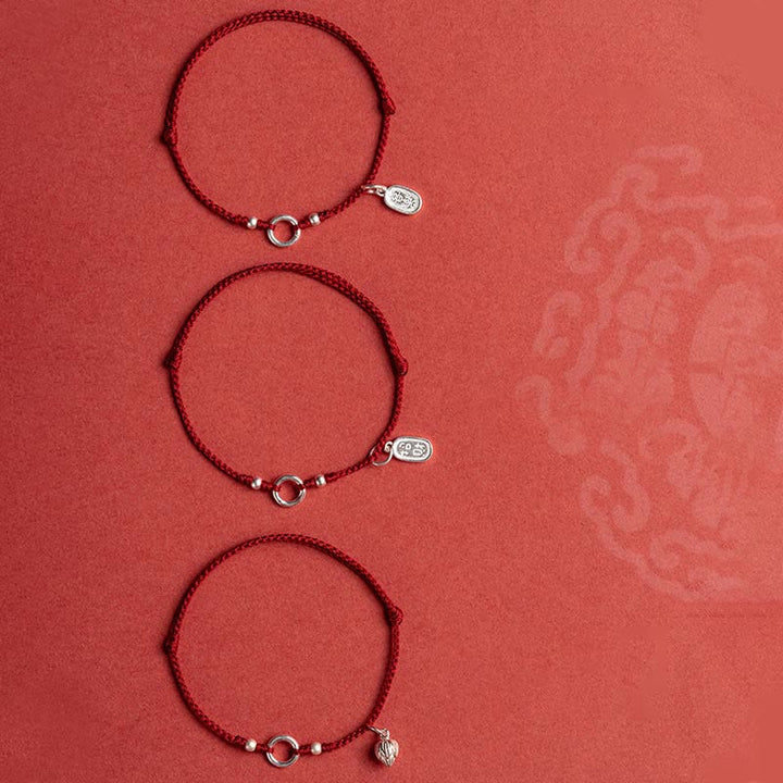 Buddha Stones 925 Sterling Silver Lucky Fortune Peace Joy Lotus Peace Buckle Red String Bracelet