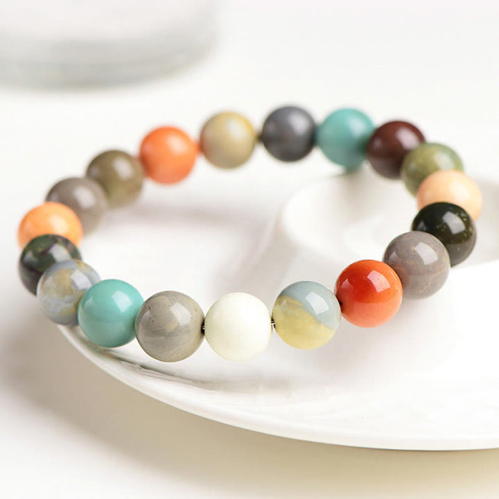 Buddha Stones Natural Colorful Alashan Agate Confidence Bracelet