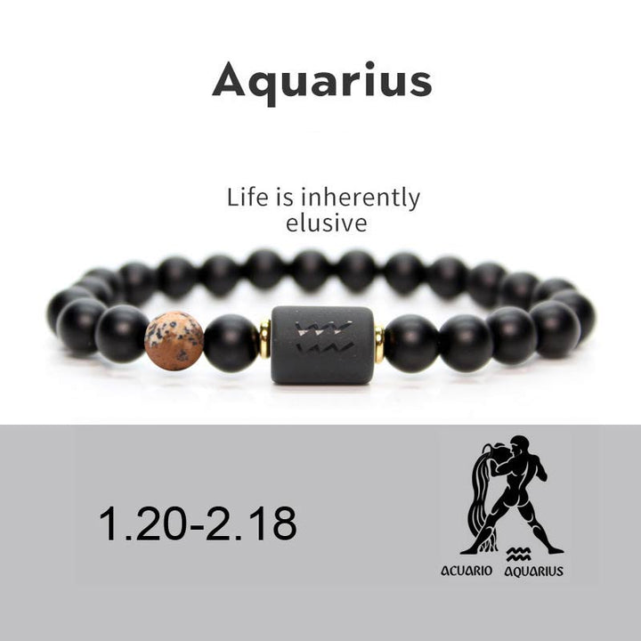 Buddha Stones 12  Constellations of the Zodiac Black Onyx Adjustable Bracelet