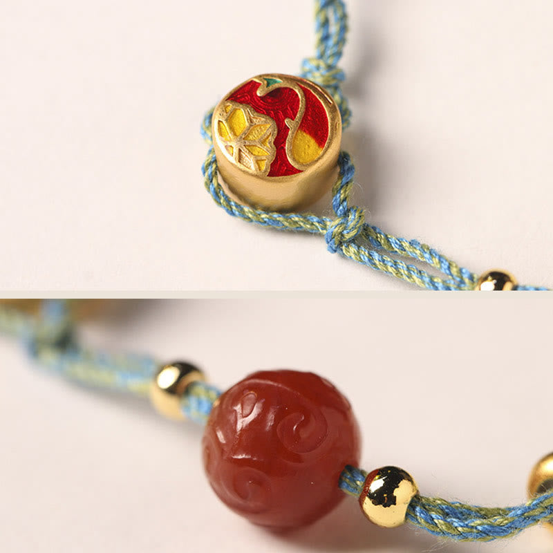 Buddha Stones Handmade Auspicious Clouds Hetian Jade Fu Character Luck Fortune Rope Bracelet