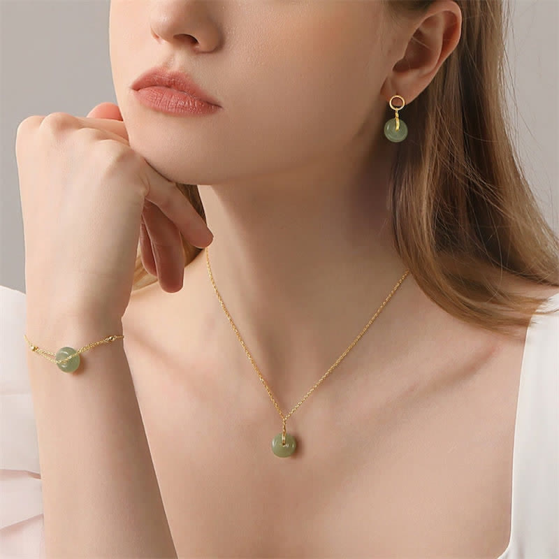 Round Jade Peace Buckle Luck Drop Earrings