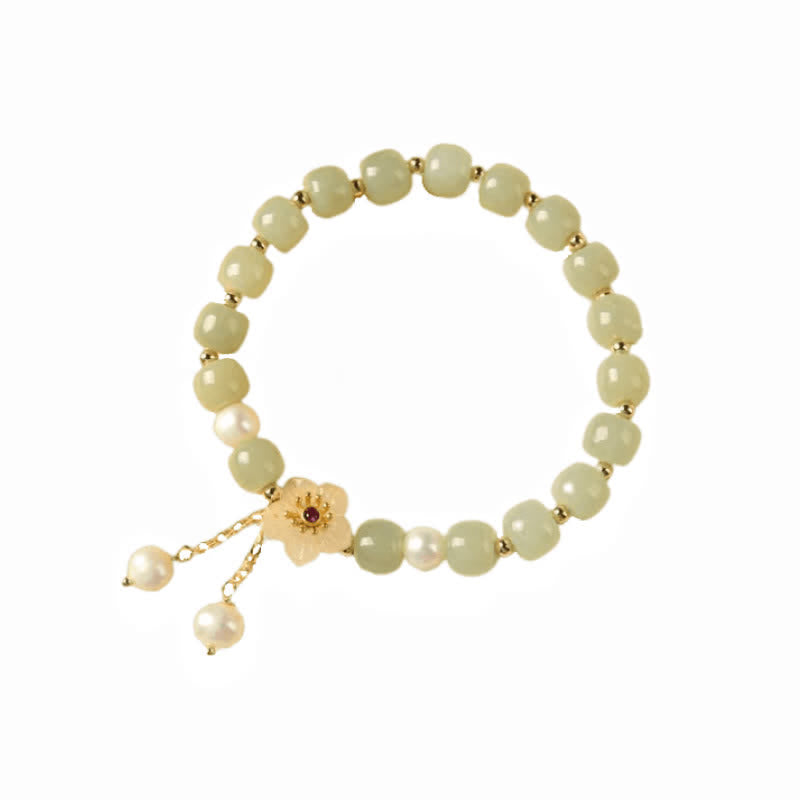 Hetian Jade Flower Pearl Happiness Abundance Bracelet