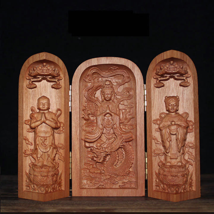 Avalokitesvara Kwan Yin Buddha Cherry Wood Compassion Home Decoration Altar