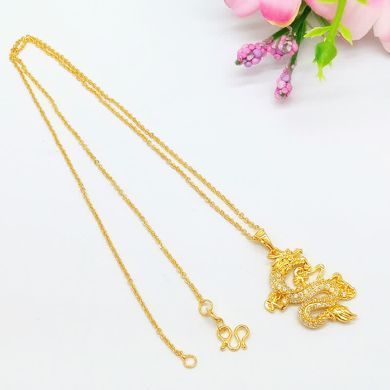 Buddha Stones Gold Dragon Protection Necklace Pendant