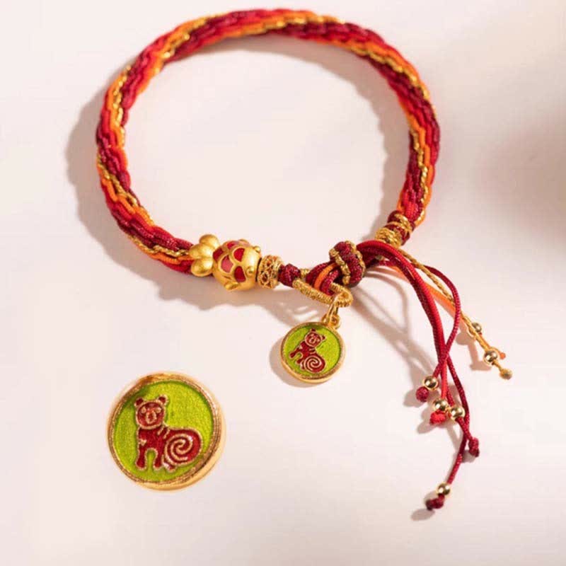 Buddha Stones Chinese Zodiac Handmade Koi Fish String Protection Reincarnation Knot Braid Bracelet