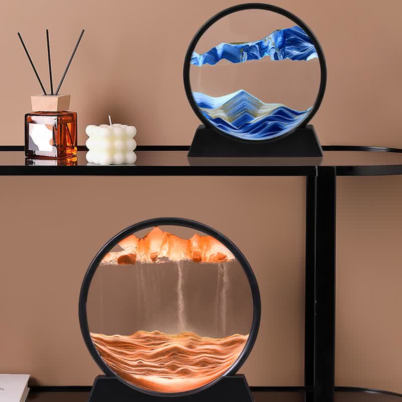 Moving Sand Art Picture Round Glass Deep Sea Sandscape Flowing Sand Home Decoration