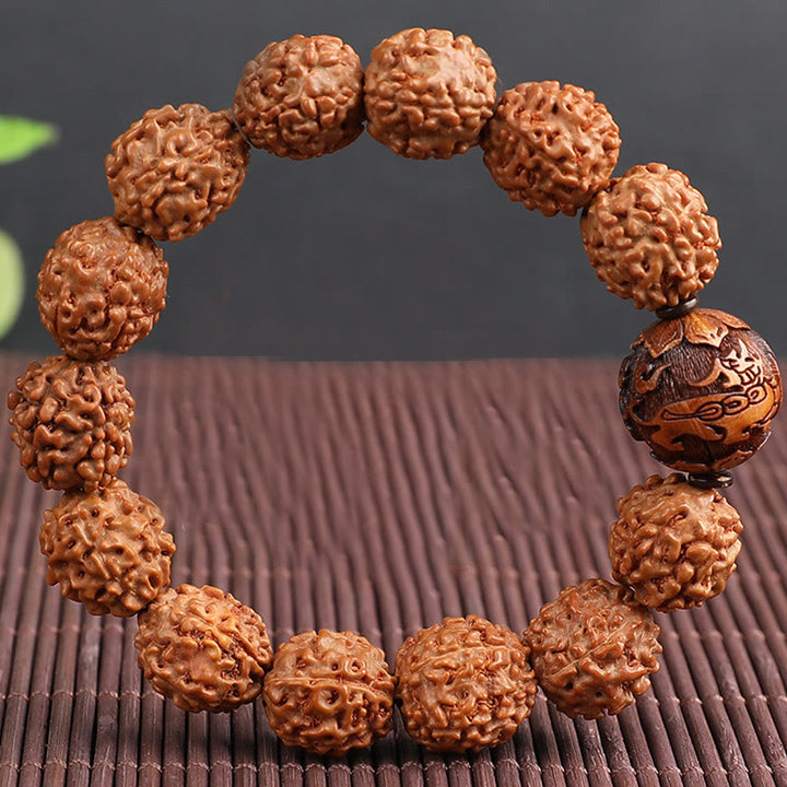 Buddha Stones Tibet Rudraksha Bodhi Seed PiXiu Copper Coin Wealth Luck Bracelet