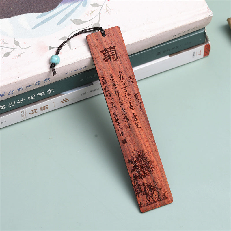 Buddha Stones Plum Orchid Bamboo Chrysanthemum Wood Bookmarks With Gift Box