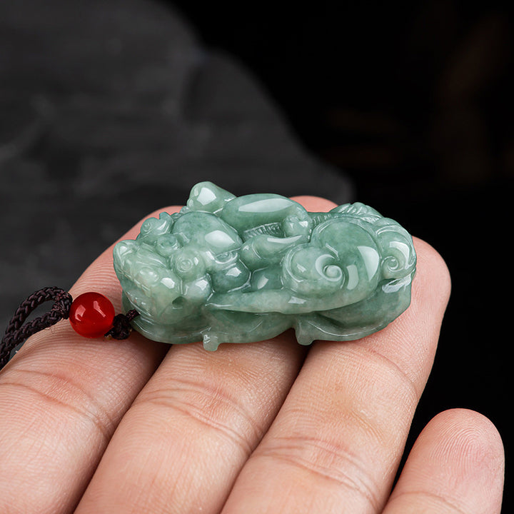 Buddha Stones Jade PiXiu Wealth Luck String Necklace Pendant