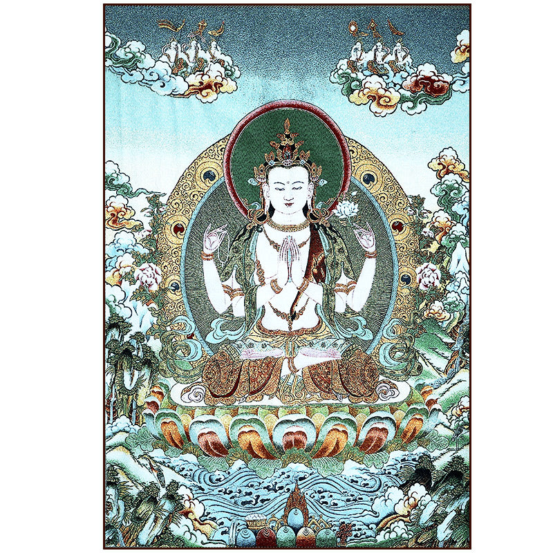 Buddha Stones Tibetan Silk Embroidery White Tara Thangka Tapestry Wall Hanging Wall Art Meditation for Home Decor