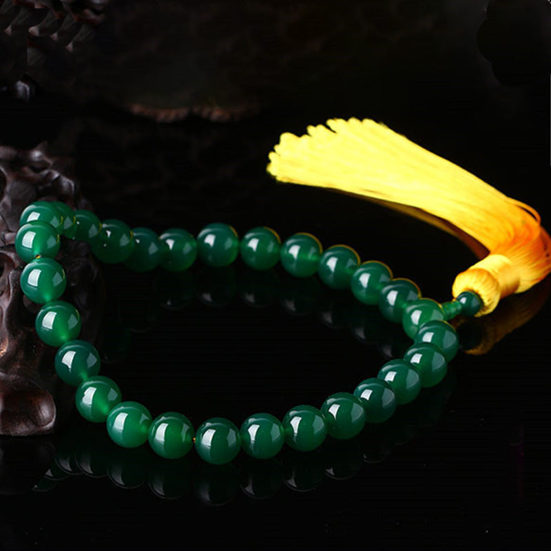 Natural Green Agate Wrist Mala Power Tassels Pocket Mala Car Decoration