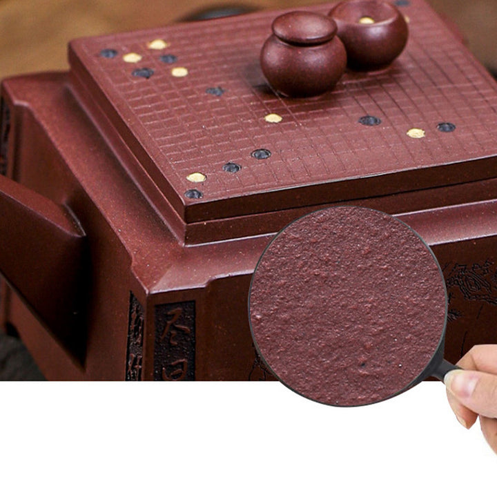 Buddha Stones Yixing All Handmade Gomoku Playing Chess Purple Clay Kung Fu Square Teapot 280ml