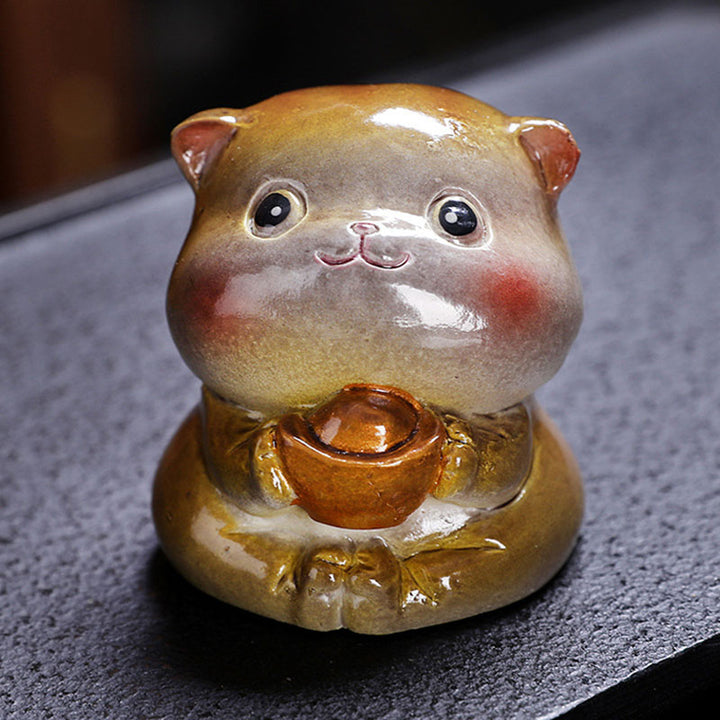 Buddha Stones Color Changing Cute Mini Cat Resin Tea Pet Wealth Home Figurine Decoration