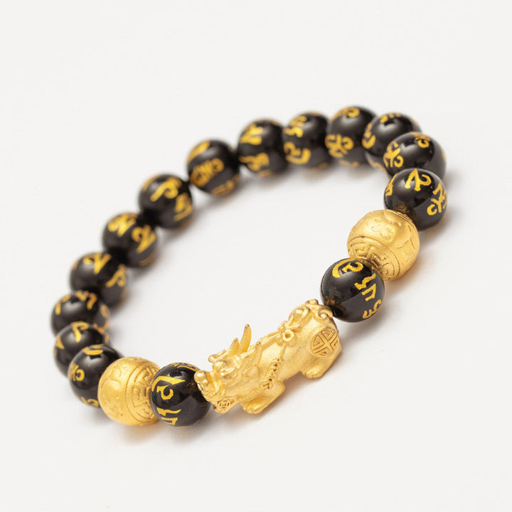 Buddha Stones FengShui PiXiu Obsidian Wealth Bracelet