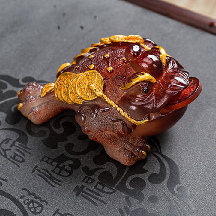 Buddha Stones Color Changing FengShui Wealth Lucky Frog Copper Coin Tea Pet Resin Figurine Decoration