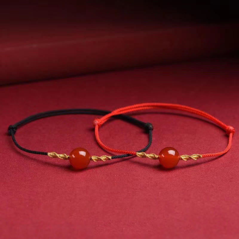 Buddha Stones Natural Red Agate Cat Eye Calm Braided String Bracelet Necklace Pendant