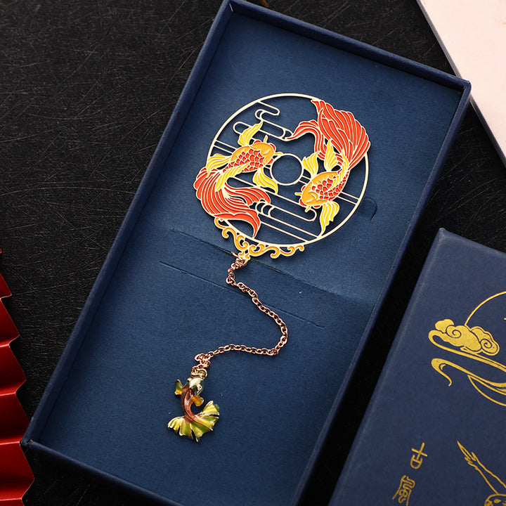 Buddha Stones Gold Koi Fish Metal Brass Hollow Bookmark