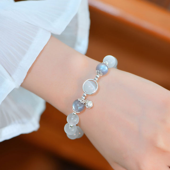 Buddha Stones 925 Sterling Silver Cat Eye Moonstone Love Support Bracelet