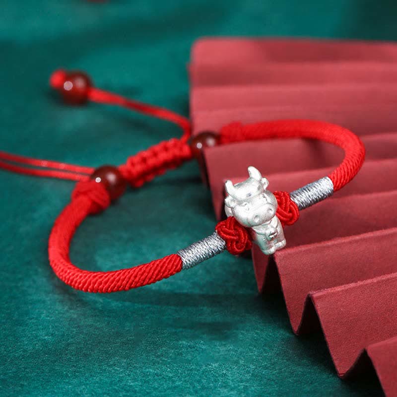 Buddha Stones 999 Sterling Silver Chinese Zodiac Luck Strength Red String Bracelet