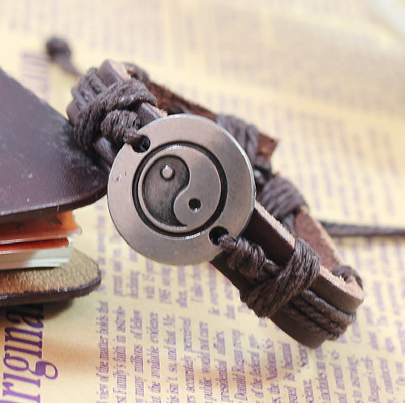 Buddha Stones Retro Yin Yang Leather Harmony String Bracelet