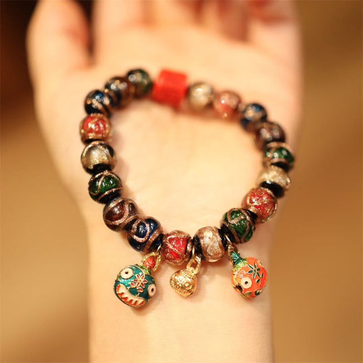 Tibetan Gold Swallowing Beast Family Five God Of Wealth Thangka Fortune Bead Bracelet