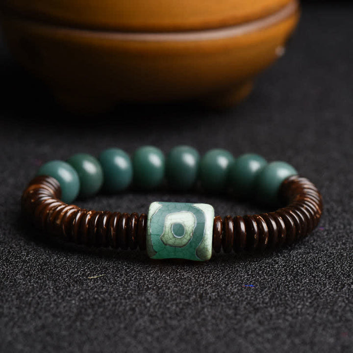 Tibetan Cyan Bodhi Seed Dzi Bead Coconut Shell Keep Away Evil Spirits Bracelet