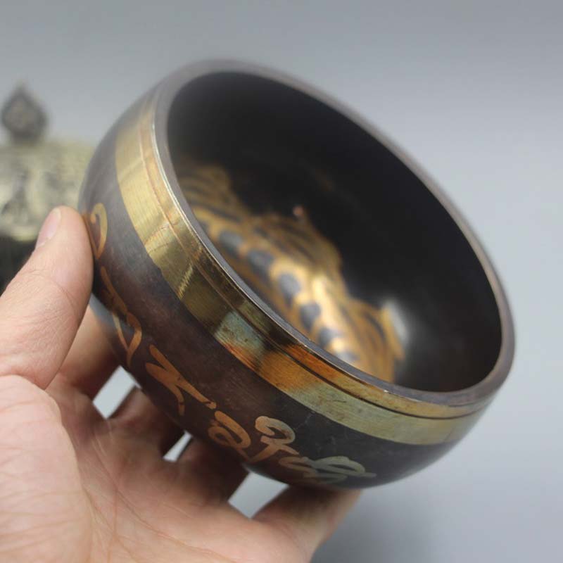 Buddha Stones Tibetan Meditation Bowl for Healing and Mindfulness Om Mani Padme Hum Singing Bowl