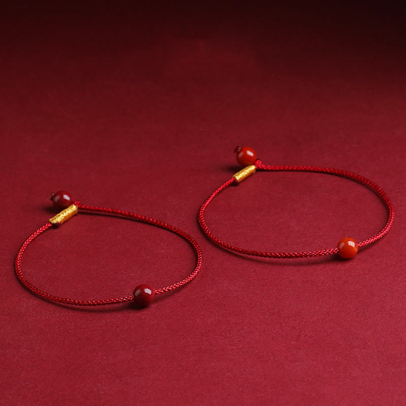 Buddha Stones Natural Cinnabar Red Agate Blessing Red String Bracelet