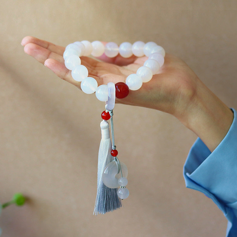 Buddha Stones White Agate Red Agate Luck Wrist Mala Tassels Pocket Mala Car Decoration