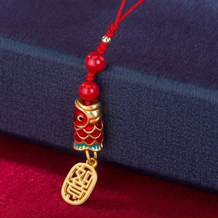 Buddha Stones Koi Fish Cinnabar Attracting Wealth Wish Ruyi Charm Luck Phone Hanging Decoration