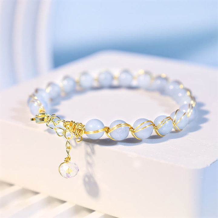 14K Gold Plated Natural Aquamarine Healing Charm Bracelet