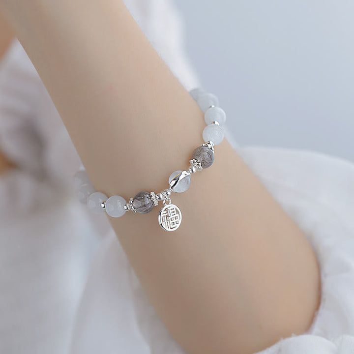 Buddha Stones Cat's Eye Moonstone Fu Character Ball Charm Support Bracelet