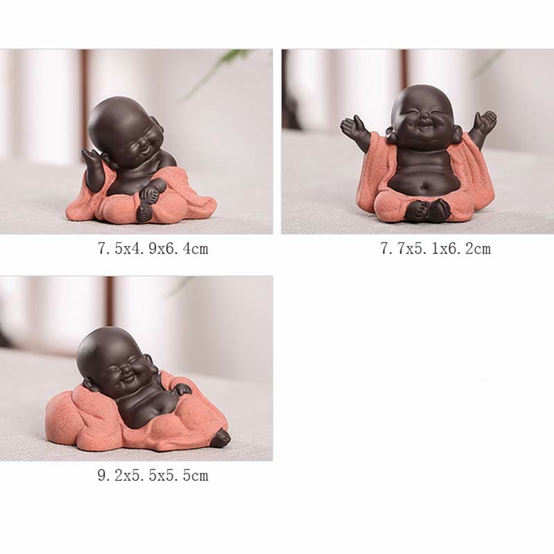 Buddha Stones Always Smiling Laughing Buddha Wealth Luck Purple Clay Maitreya Statue Decoration