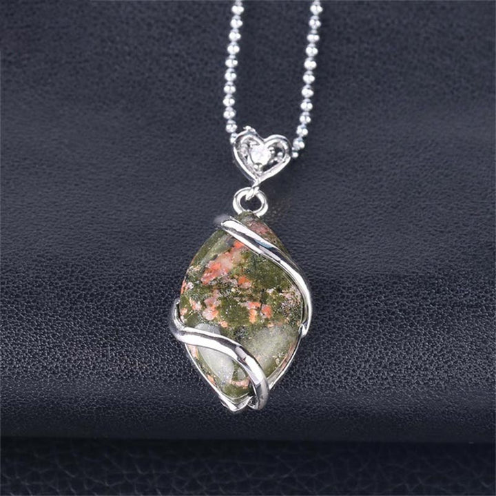 Buddha Stones Marquise Pattern Natural Crystal Stone Charm Necklace Pendant