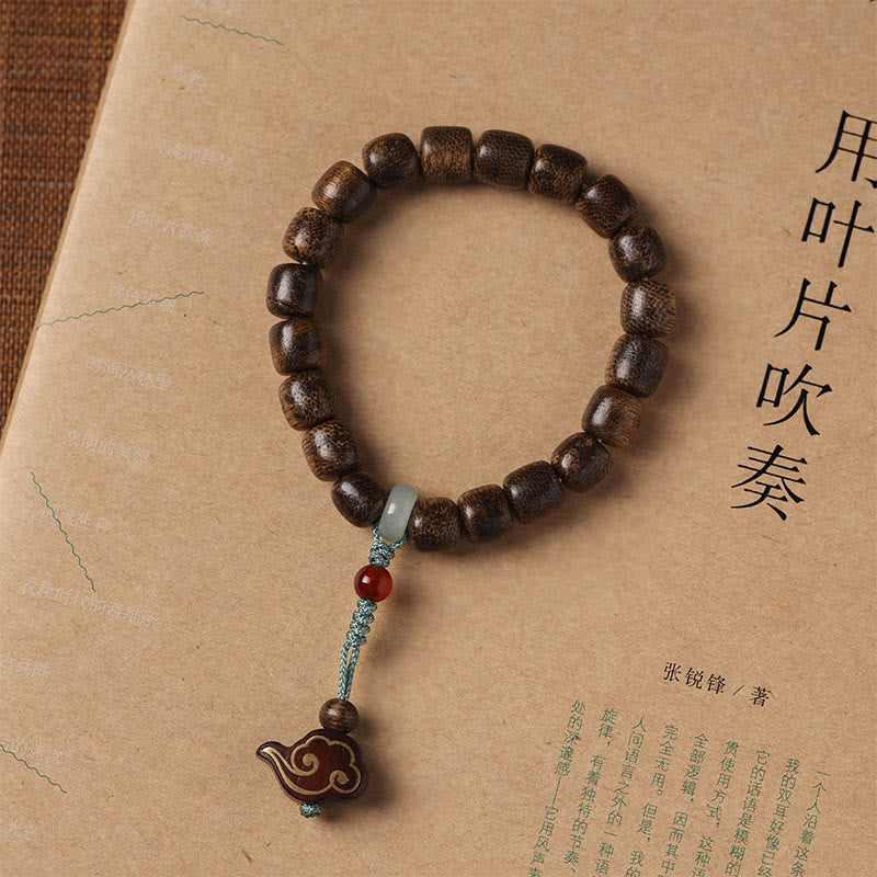 Buddha Stones Agarwood Copper Coin Auspicious Cloud Calm Bracelet