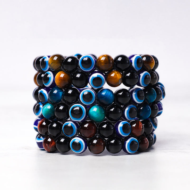 Buddha Stones Evil Eye Hematite Tiger Eye Protection Beaded Bracelet