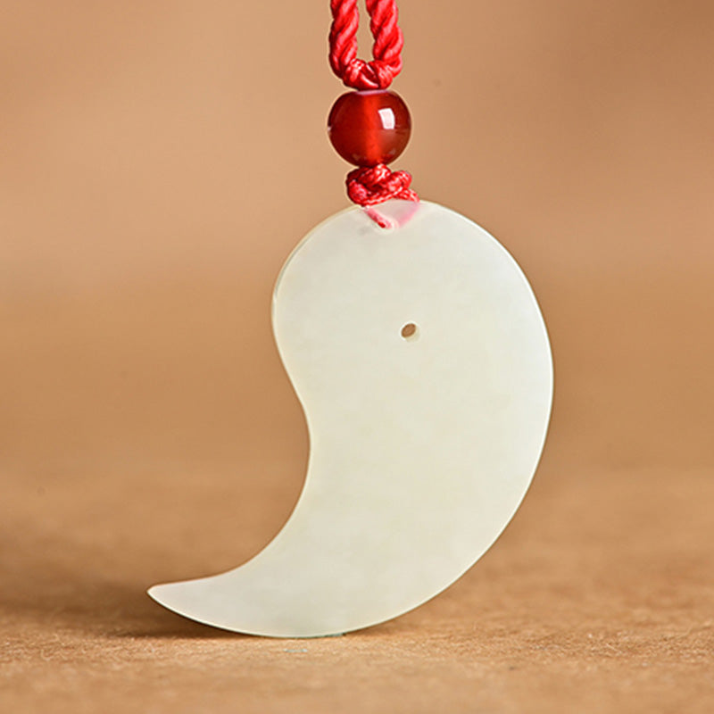 Yin Yang White Jade Cyan Jade Protection Blessing Necklace String Pendant