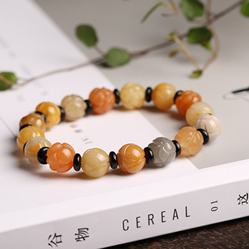 Golden Silk Jade Lotus Wealth Luck Bracelet